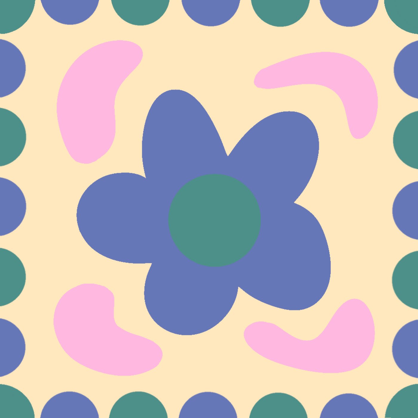 La reine fleur et les petits haricots qui dansent par Adèle Monnereau — motif de carreau de ciment