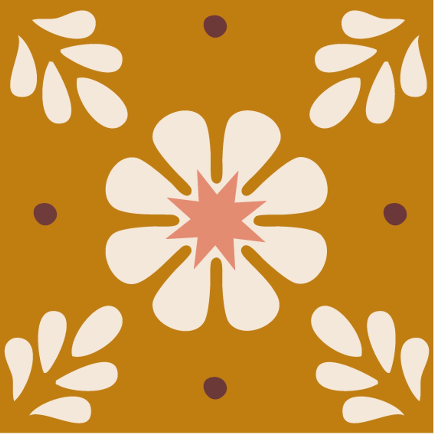 Soul of flowers (V2 avec fond blanc cassé comme vu ensemble sur Insta) par Astrid JOURDAN — motif de carreau de ciment